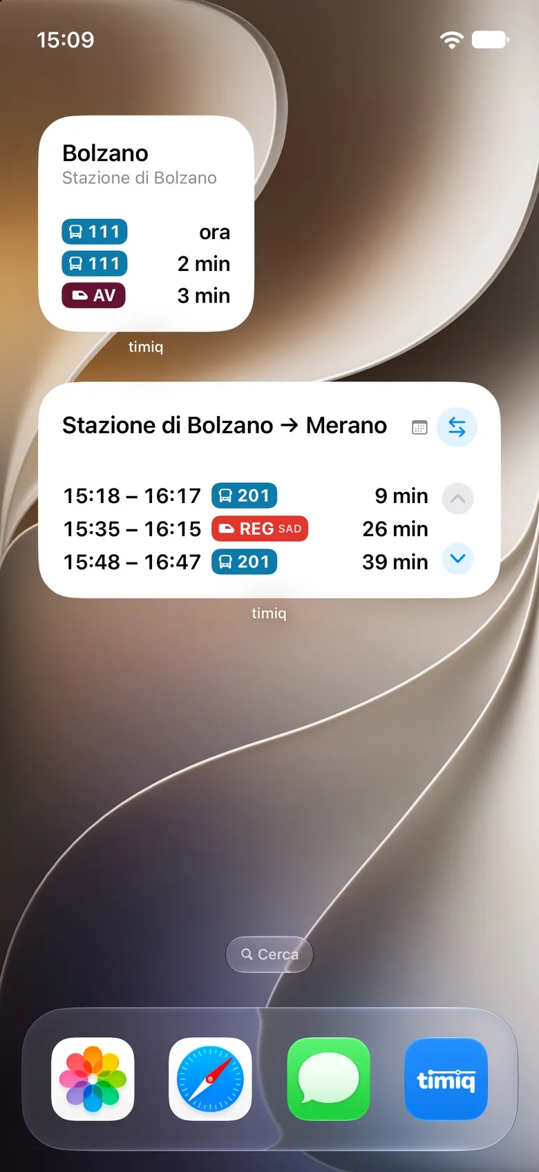 Due widget di timiq nella schermata Home