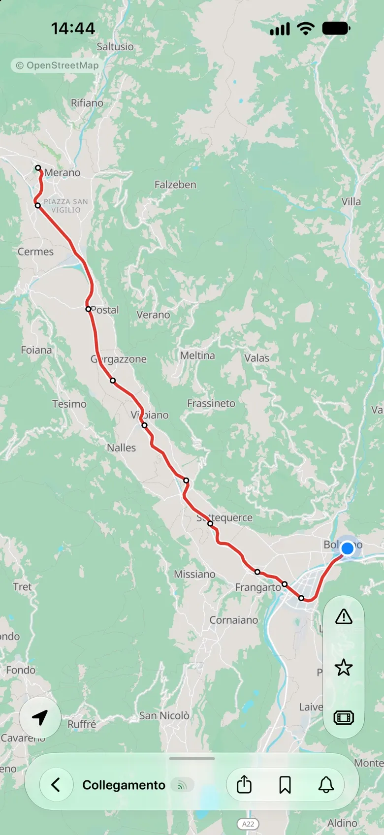 Un collegamento per Merano sulla mappa