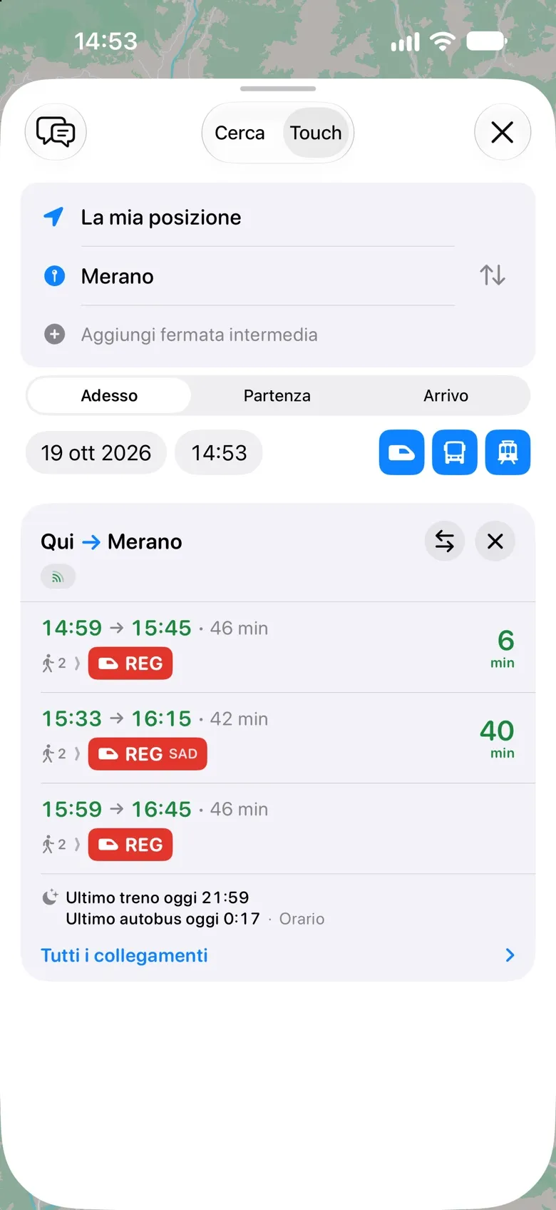 Orario touch: trascinato da Qui a Merano, i prossimi collegamenti